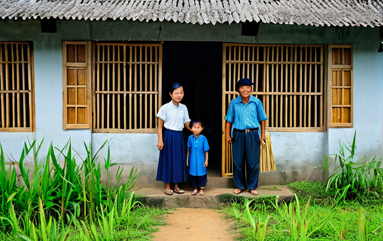 Safe Shelter**

"A modest family in appropriate clothing inside a fortified farmhouse in the Vietnamese countryside, safe for work, correct proportions, well-formed hands, natural body proportions, fully clothed, professional lighting, clear and bright, appropriate content. The farmhouse features reinforced windows with metal bars and a sturdy wooden door. They are surrounded by a bamboo fence. The scene conveys a sense of security and resourcefulness, family-friendly."

**